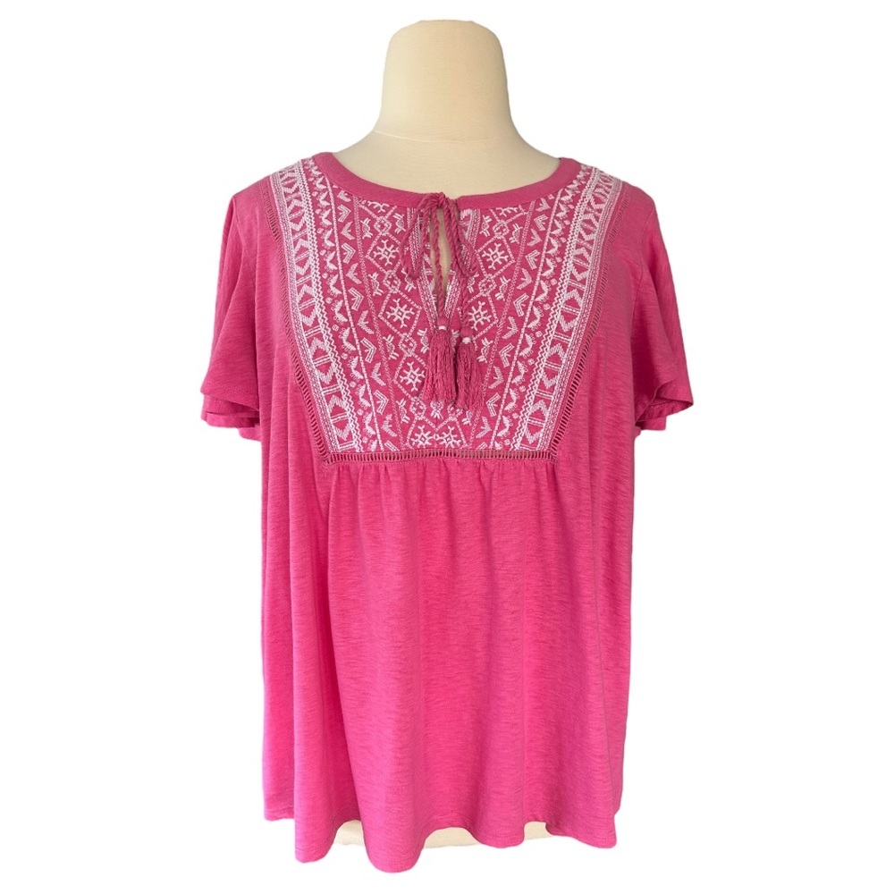 Lane Bryant - Pink and White Henley Top - Plus Size 18/20